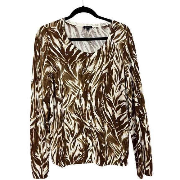 Talbots Sweaters - Talbots Cardigan Long Sleeve Animal Print Button Down Cotton Blend Brown Size XL